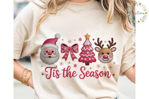 Pink Christmas Embroidery PNG for Business